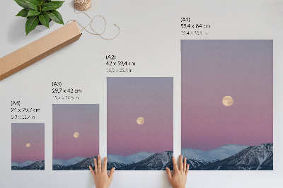 Impression sur toile Montagnes, crépuscule, lune, ciel pastel
