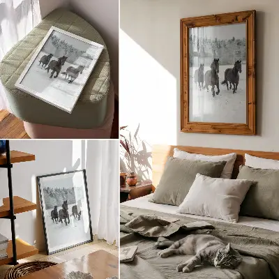Impression sur toile représentant des chevaux noirs en mouvement sur un fond enneigé