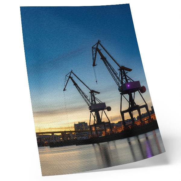 Décoration murale Des grues se détachant sur un coucher de soleil dynamique.
