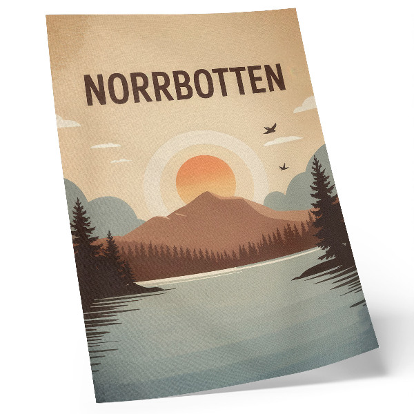 Affiche décorative Paysage lac montagne coucher de soleil arbres turquoise beige