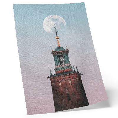 Impression sur toile Tour, lune, fond pastel calme