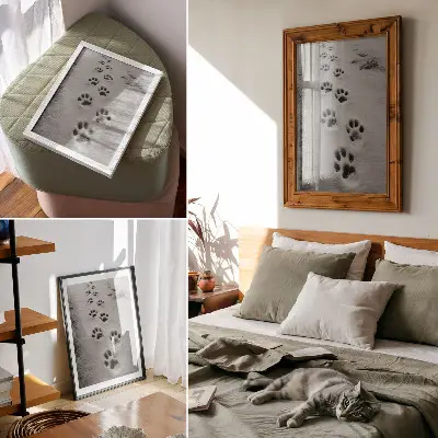 Décoration murale empreintes de pattes dans la neige blanche avec une touche de mystère