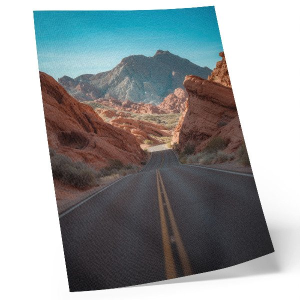 Affiche décorative Route, montagnes rocheuses, ciel bleu