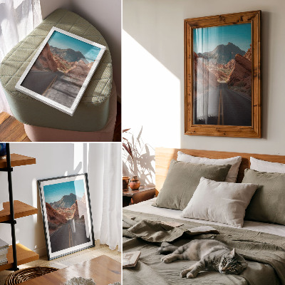Affiche décorative Route, montagnes rocheuses, ciel bleu