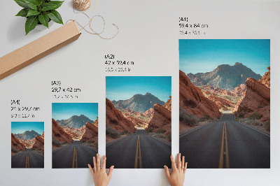 Affiche décorative Route, montagnes rocheuses, ciel bleu