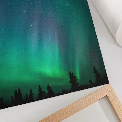 Décoration murale aurores boréales avec un ciel turquoise et des étoiles scintillantes