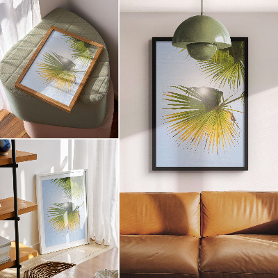 Décoration murale Feuilles de palmier sur fond bleu, soleil