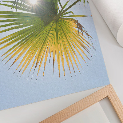 Décoration murale Feuilles de palmier sur fond bleu, soleil