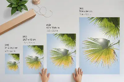 Décoration murale feuilles de palmier sur fond bleu avec un soleil