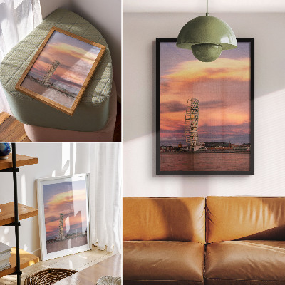 Impression sur toile Tour moderne, ciel pastel, coucher de soleil