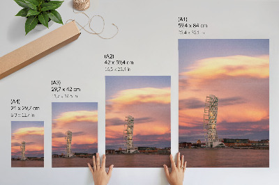 Impression sur toile Tour moderne, ciel pastel, coucher de soleil