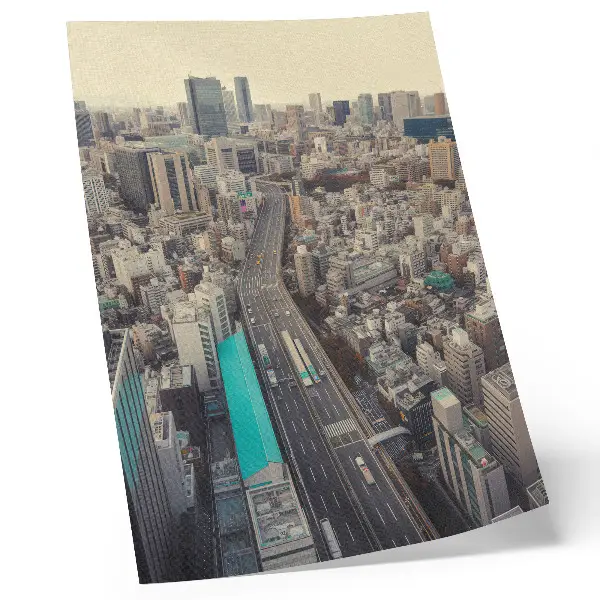 Décoration murale panorama urbain avec gratte-ciels et route