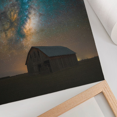 Affiche décorative Ciel nocturne étoilé et Voie lactée au-dessus de la grange