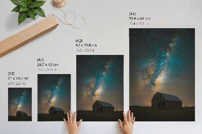 Affiche décorative Ciel nocturne étoilé et Voie lactée au-dessus de la grange