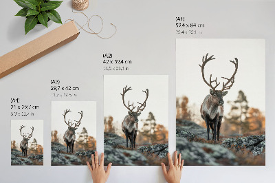 Décoration murale Des cerfs se détachant sur un fond de rochers et d'arbres dans un paysage d'automne
