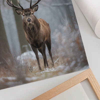 Affiche décorative Cerfs dans la majestueuse forêt hivernale aux nuances de gris
