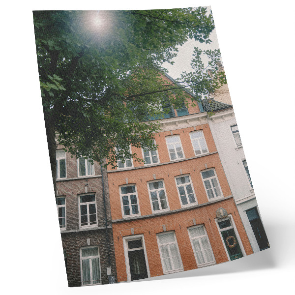 Décoration murale Façades colorées, arbres verts, soleil dans le ciel