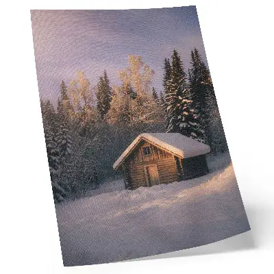Impression sur toile forêt d'hiver avec un chalet en bois évoquant la paix et l'harmonie de la nature