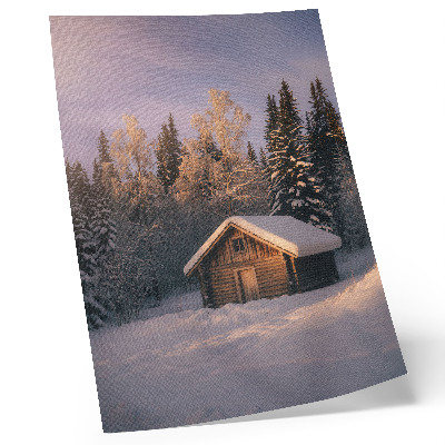 Impression sur toile Forêt d'hiver, chalet en bois, paix, harmonie, nature
