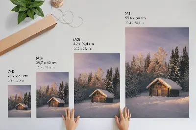 Impression sur toile forêt d'hiver avec un chalet en bois évoquant la paix et l'harmonie de la nature