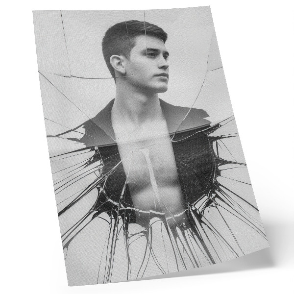 Affiche décorative Portrait en noir et blanc avec effet verre