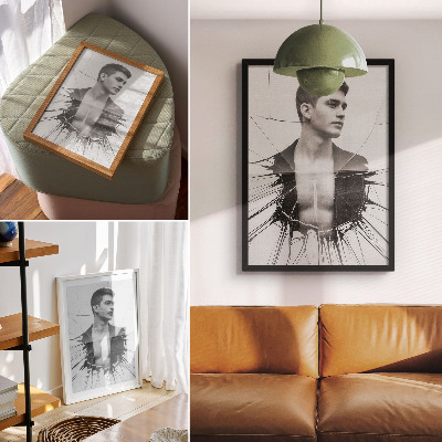 Affiche décorative Portrait en noir et blanc avec effet verre