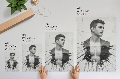 Affiche décorative Portrait en noir et blanc avec effet verre
