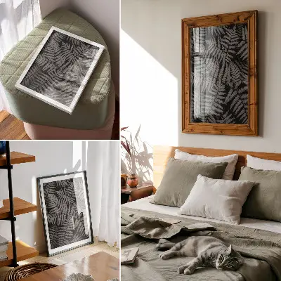 Affiche décorative fougère sensuelle en noir et blanc alliant symétrie et élégance