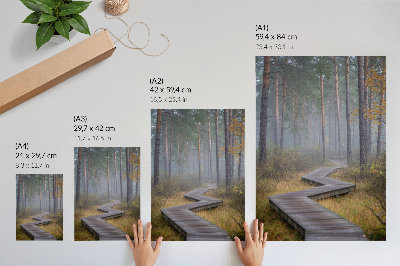 Affiche décorative Un sentier de bois au milieu des arbres dans le brouillard