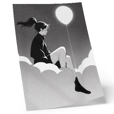 Impression sur toile Une silhouette sur un nuage avec un ballon dans un style minimaliste