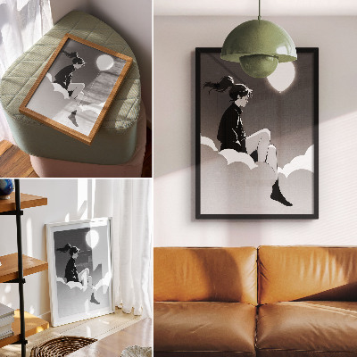 Impression sur toile Une silhouette sur un nuage avec un ballon dans un style minimaliste
