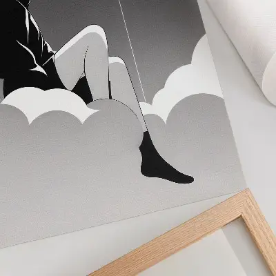 Impression sur toile représentant une silhouette sur un nuage avec un ballon dans un style minimaliste