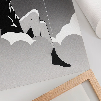 Impression sur toile Une silhouette sur un nuage avec un ballon dans un style minimaliste