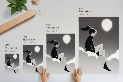 Impression sur toile Une silhouette sur un nuage avec un ballon dans un style minimaliste