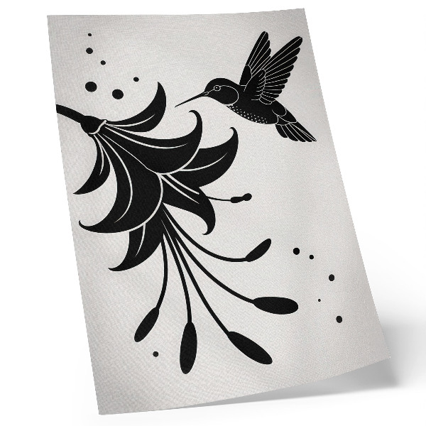 Affiche décorative Colibri et fleur contrastant sur fond blanc