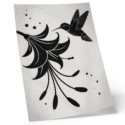Affiche décorative Colibri et fleur contrastant sur fond blanc