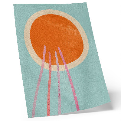 Impression sur toile Cercle orange, fond turquoise, lignes roses