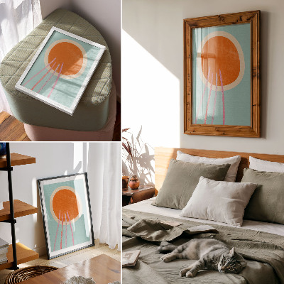 Impression sur toile Cercle orange, fond turquoise, lignes roses