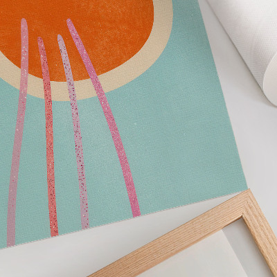 Impression sur toile Cercle orange, fond turquoise, lignes roses