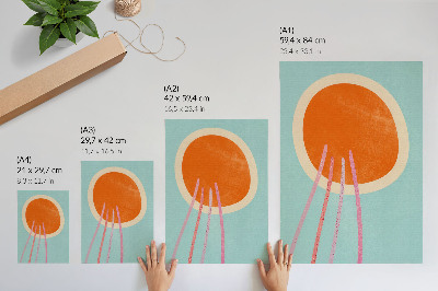 Impression sur toile Cercle orange, fond turquoise, lignes roses