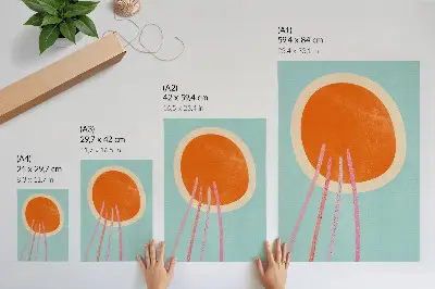 Impression sur toile cercle orange sur fond turquoise avec lignes roses