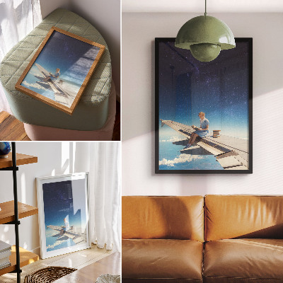 Décoration murale Livres de l'univers de la fille sur l'aile d'un avion