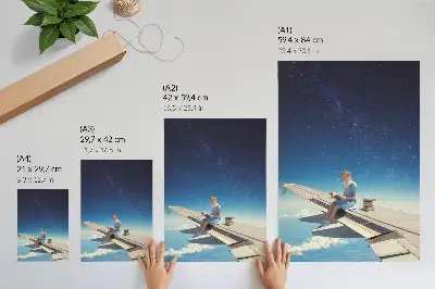Décoration murale livres sur l'univers de la fille sur l'aile d'un avion