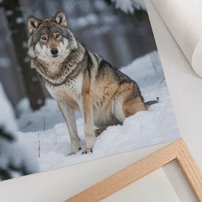 Impression sur toile loup dans une forêt hivernale sur le thème de la nature, du silence et de l'élégance