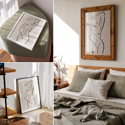 Impression sur toile Silhouette minimaliste d'une femme sur fond beige