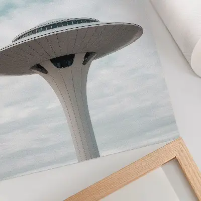 Affiche décorative bâtiment futuriste sur fond de ciel