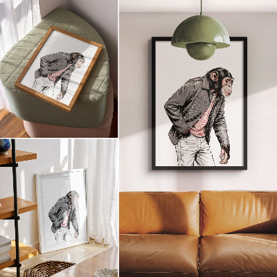 Affiche décorative Un chimpanzé stylé dans une veste à motif contrasté
