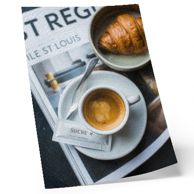 Affiche décorative Fond noir et blanc, café, croissant, élégance, détente