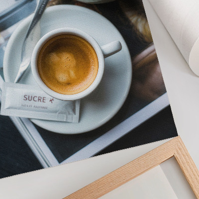 Affiche décorative Fond noir et blanc, café, croissant, élégance, détente