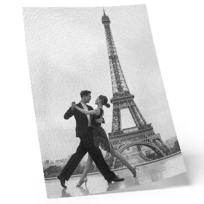 Décoration murale un couple dansant en noir et blanc devant la tour